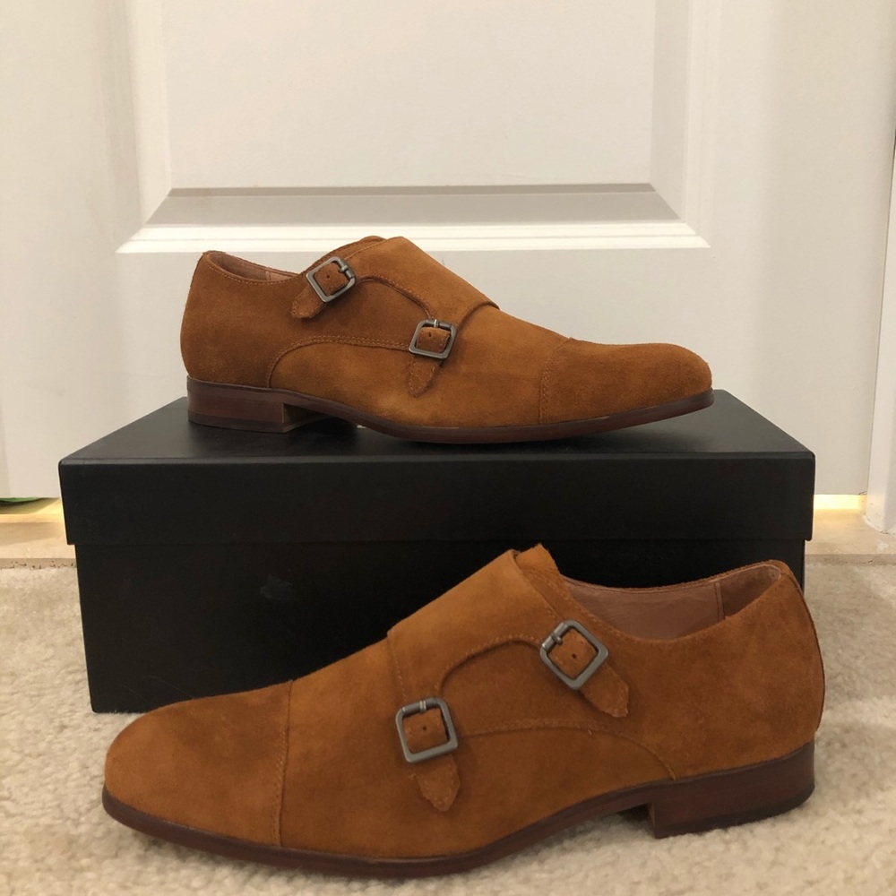 Brown Suede Double Strap Dress Shoes